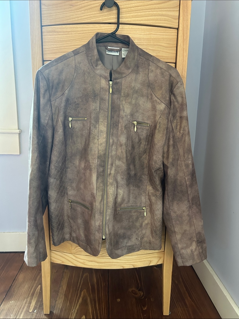 Chico's Mottled Taupe/Brown Suede-Look Jacket
